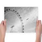 Ferris Wheel And Eagle In Grey Sky  Art Poster Print  24x18 inch