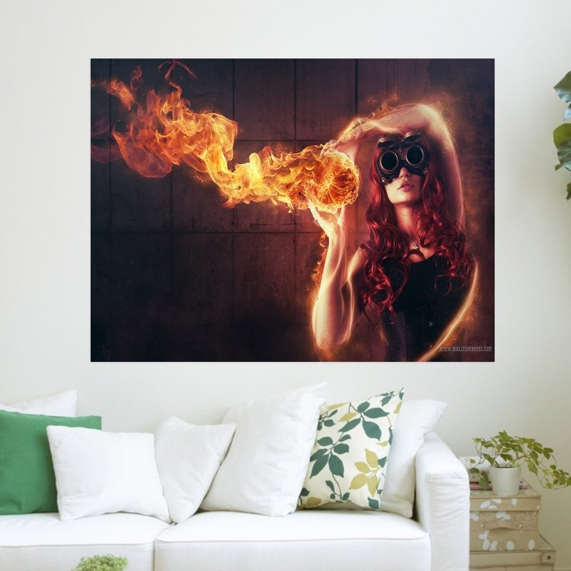 Fantasy Fire Girl  Art Poster Print  24x18 inch