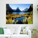 New Zealand Milford Sound Fjordland  Art Poster Print  24x18 inch