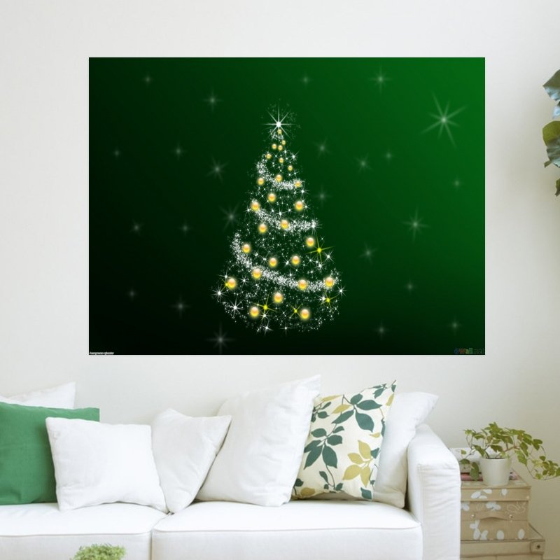Green Christmas Tree  Art Poster Print  24x18 inch