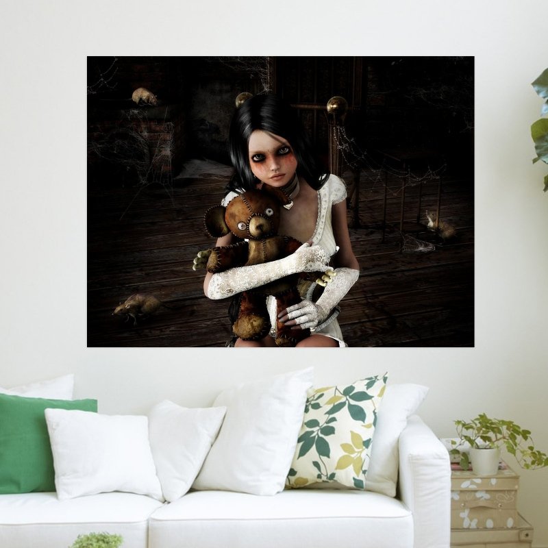 Sad Gothic Girl On The Christmas Day  Art Poster Print  24x18 inch