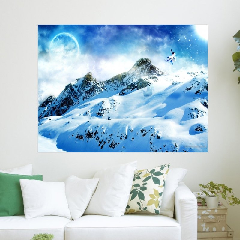 Skiing On White Mountain  Art Poster Print  24x18 inch