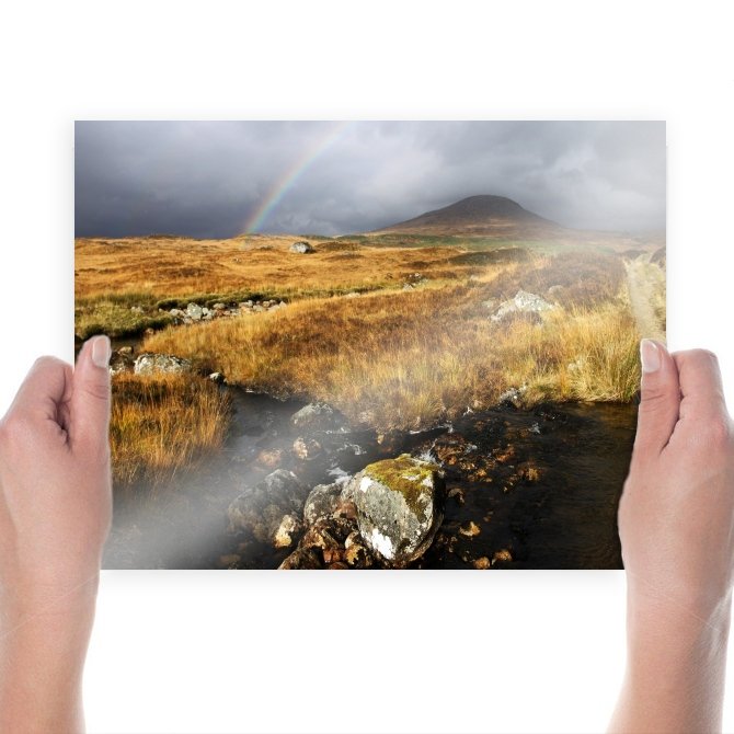 Rainbow Over Dried Grass Field  Art Poster Print  24x18 inch