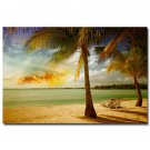 Sunset Tropical Sea Beach Nature Art Poster Palm Tree 32x24