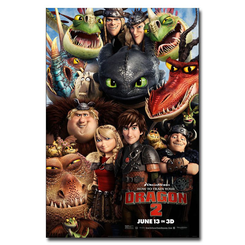 How TO Train Your Dragon 2 Cartoon Movie Poster Toothless 32x24