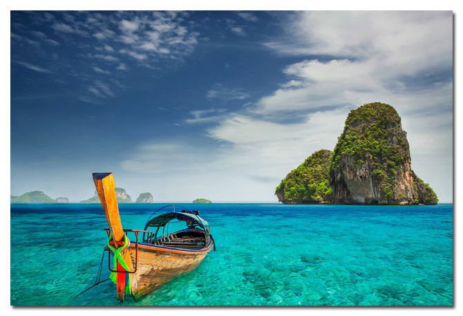 Summer Tropical Sea Beach Boat Skyline Nature Poster Print 32x24