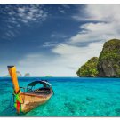 Summer Tropical Sea Beach Boat Skyline Nature Poster Print 32x24