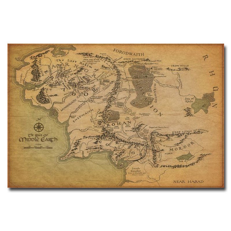 Map Of Middle Earth Art Poster The Lord Of The Rings 32x24