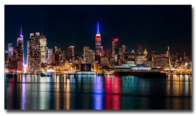 New York City Night Reflection Skyline Art Poster 32x24
