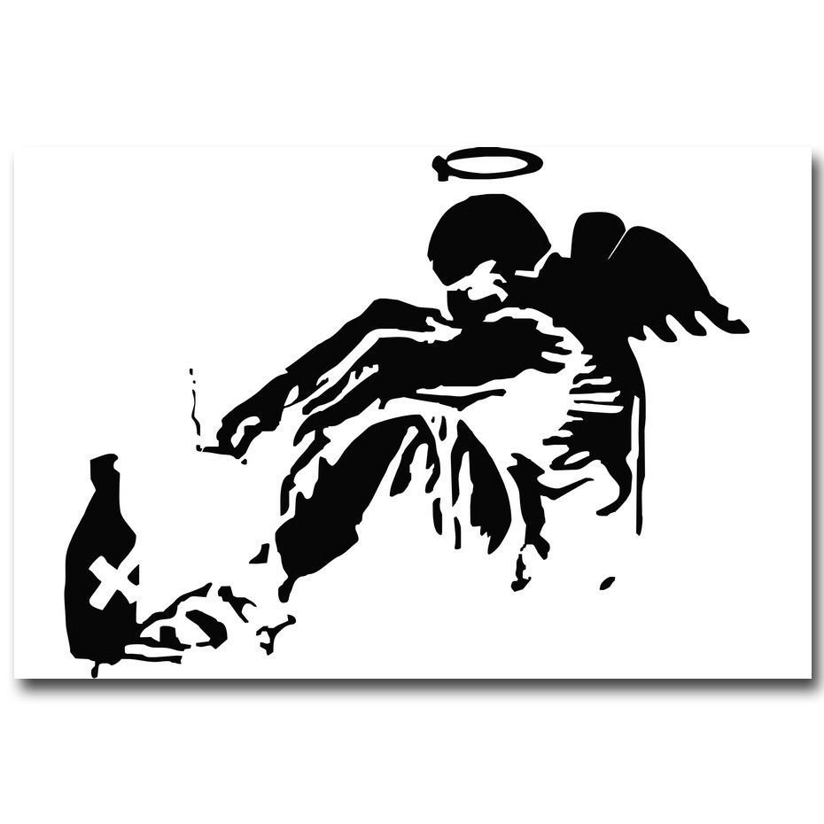 The Fallen Angel Banksy Graffiti Street Art Poster Black White 32x24