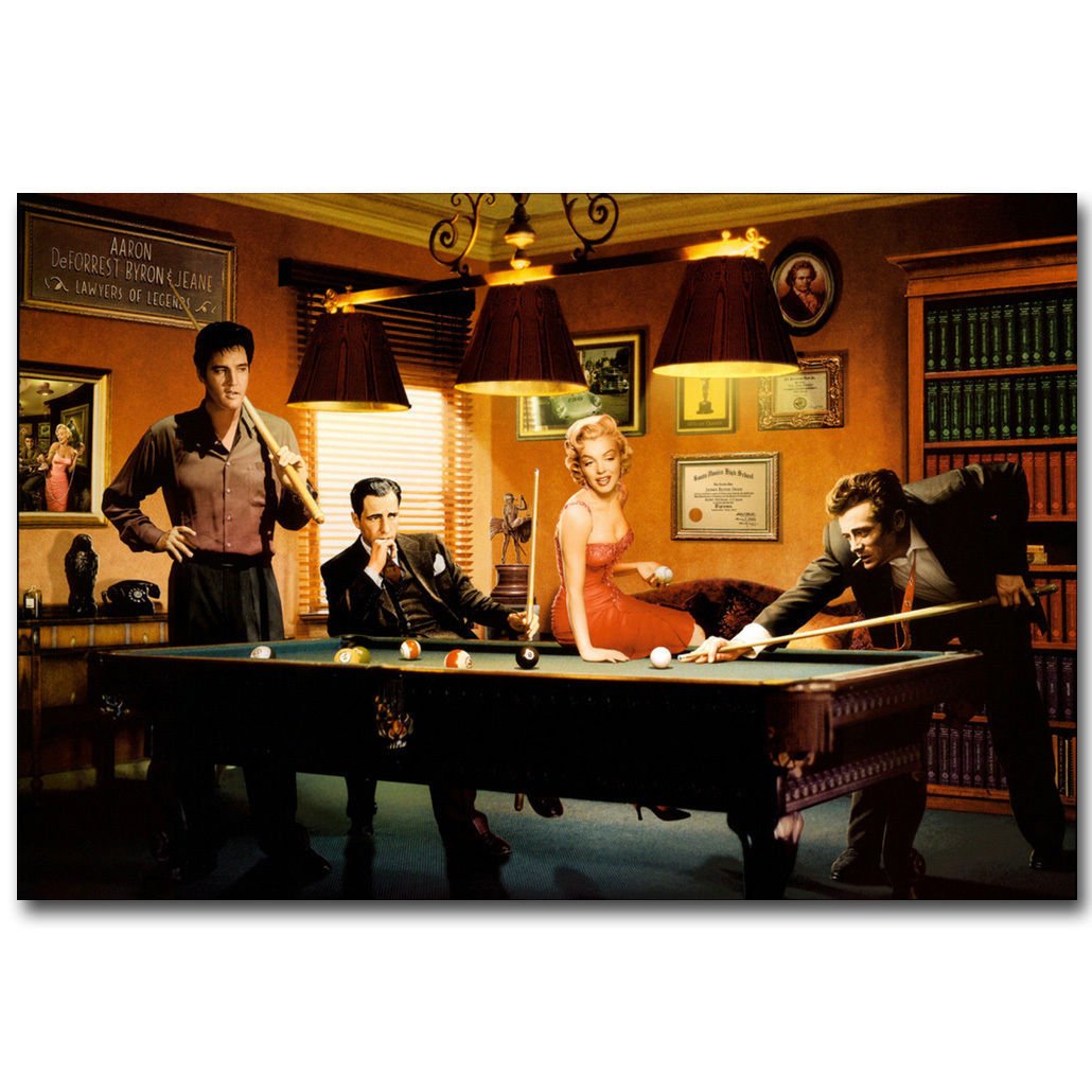 Marilyn Monroe James Dean Elvis Presley Humphrey Bogart Playing Snooker Poster 3
