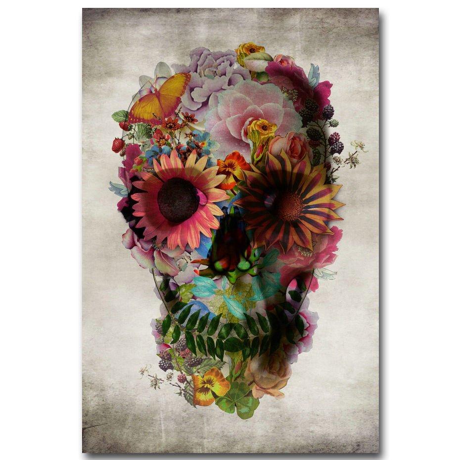 Flower Skull Face Illusion Trippy Art Poster 32x24