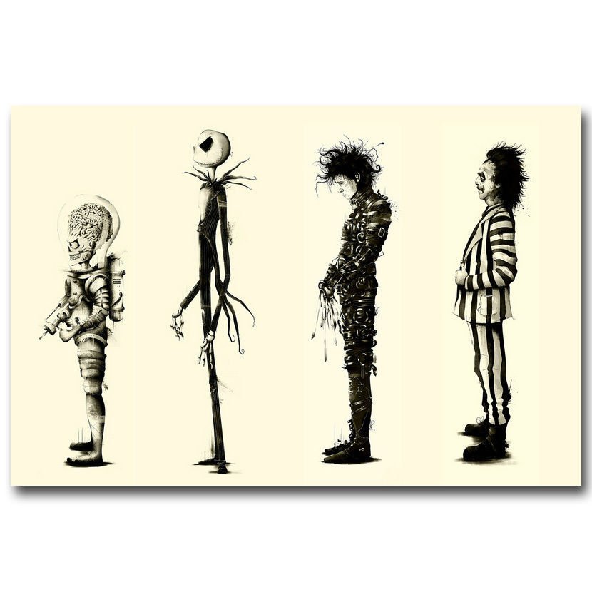 Tim Burton Films Beetlejuice Edward Scissorhands Poster Fan Art 32x24