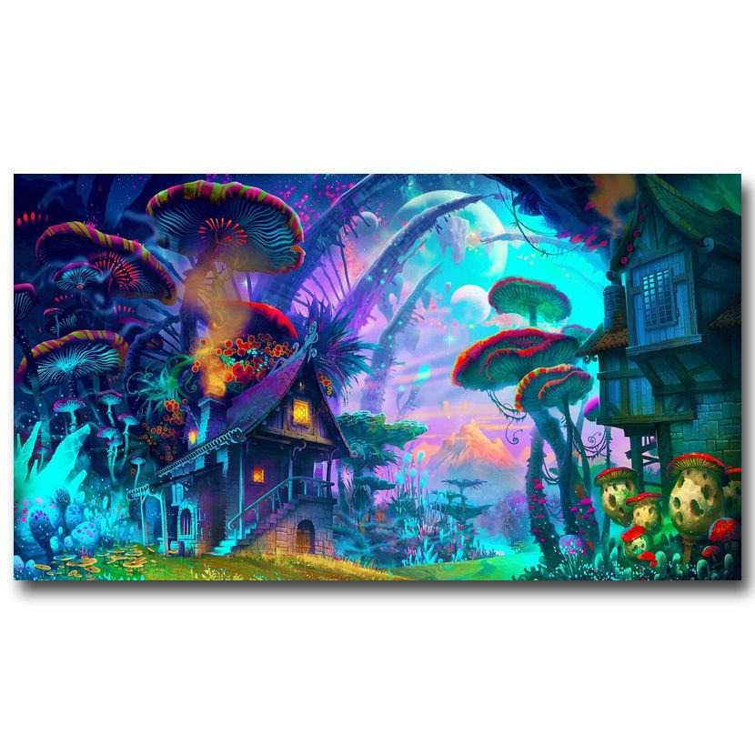 Mushroom House Psychedeli C Trippy Abstract Art Poster 32x24
