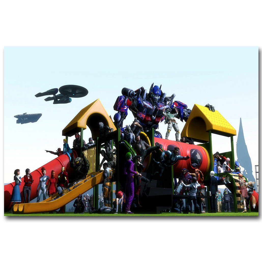 Movie Game Characters At Playground Funny Poster Deadpool Joker Bounty Hunter 32