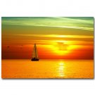 Sailboat Seabeach Sunset Skyline Nature Poster 32x24