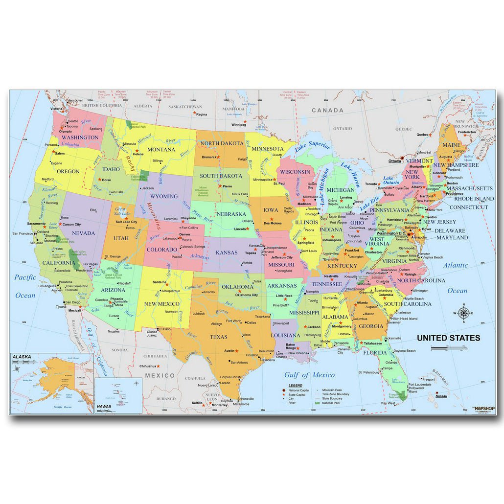 The Map Of USA Education Art Poster Print 32x24