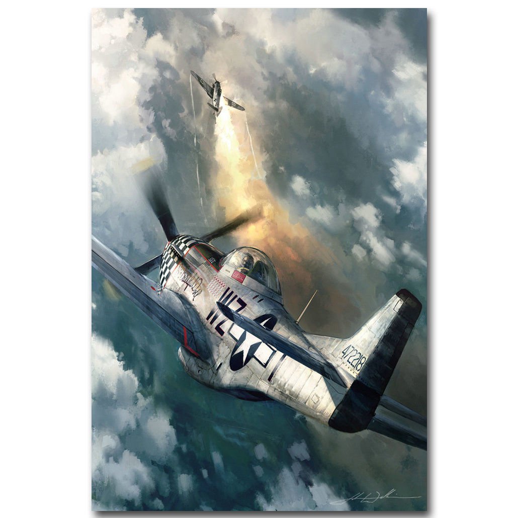P 51 Vs BF 109 Fighter Military Poster Print 32x24