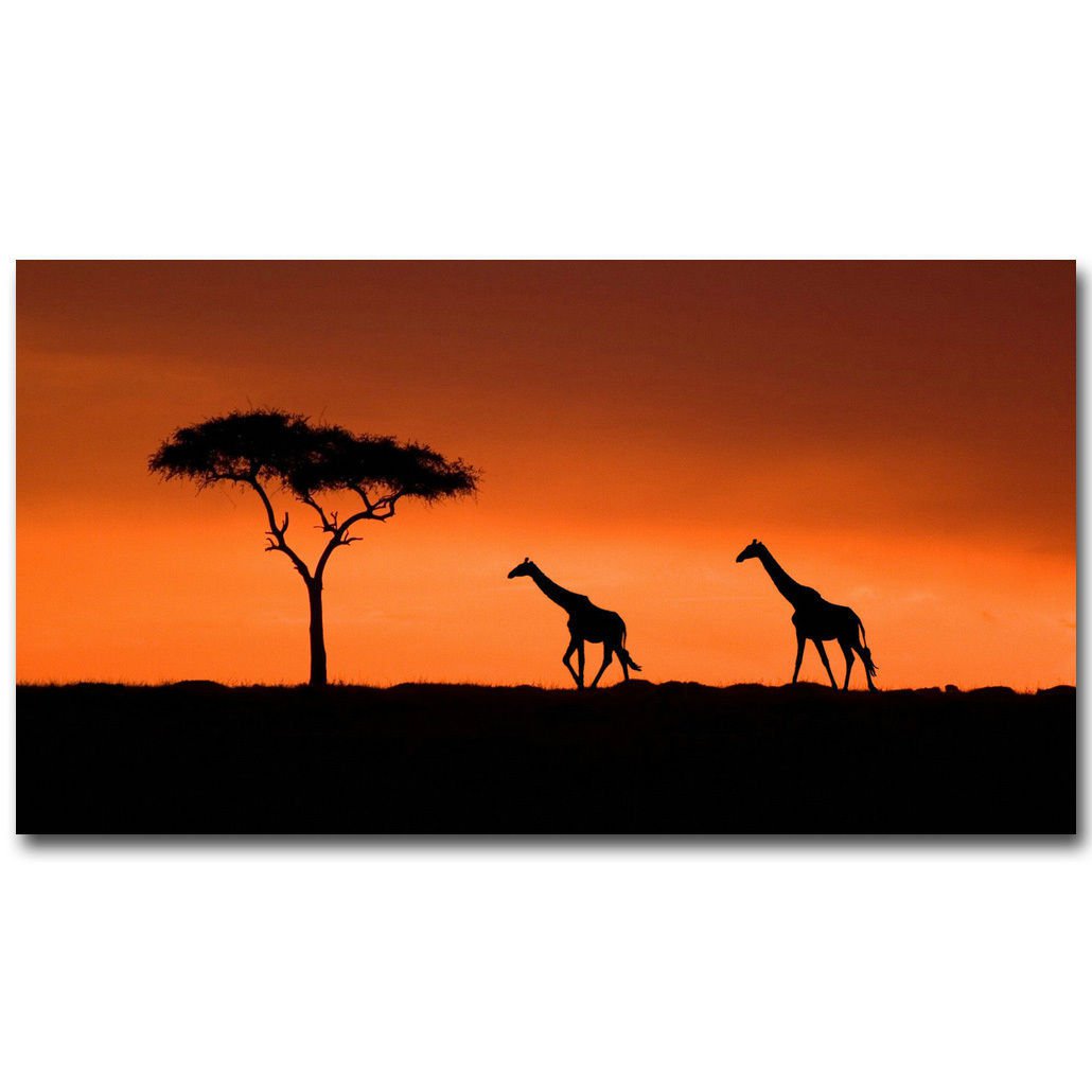 Giraffe Wild Animals Africa Sunset Landscape Art Poster 32x24