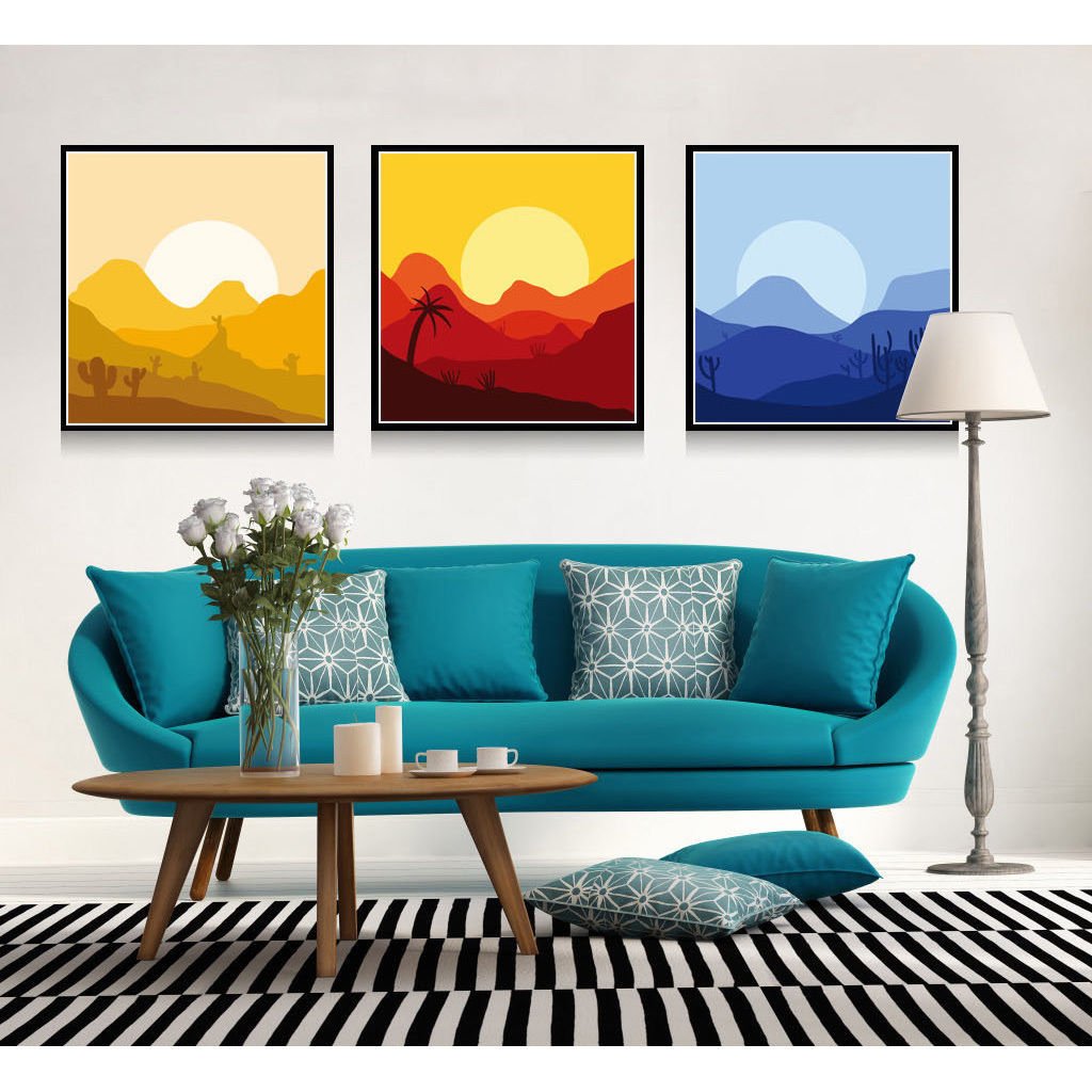 Sunset Mountains Nature Minimalist Art Canvas Poster Picture Modern Decor 32x24