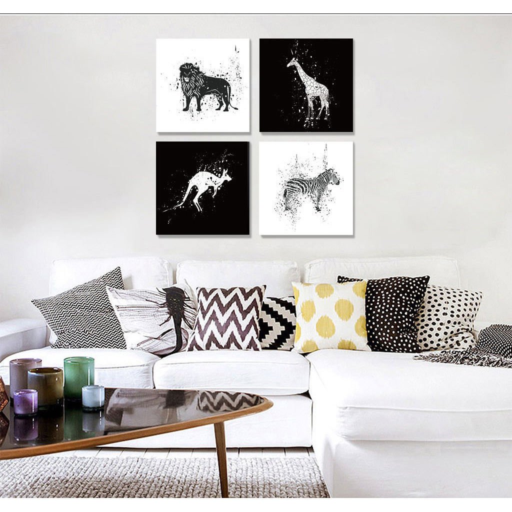 Lion Giraffe Animals Motivational Minimalist Art Canvas Poster Picture 32x24