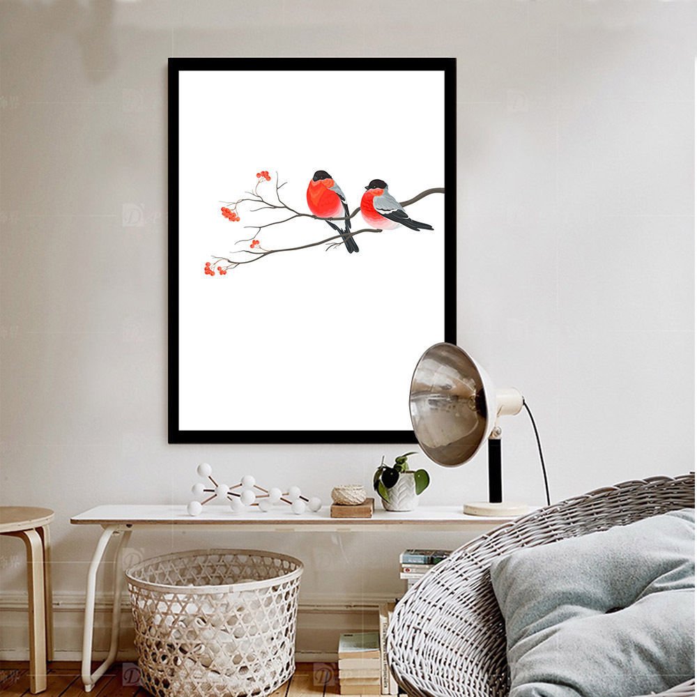 Birds And Flower Minimalist Art Canvas Poster Picture Chinese Style Decor 32x24