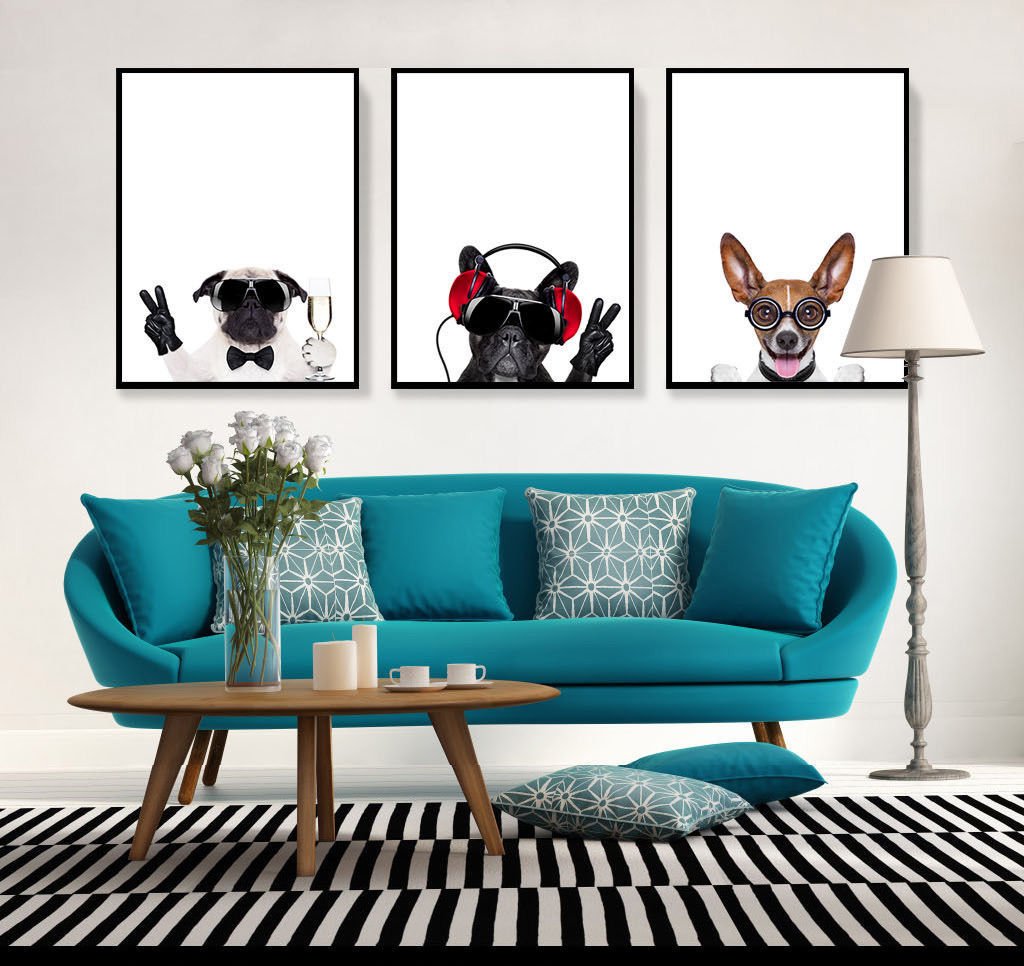 Cute Dogs Animal Minimalist Canvas Poster Picture Modern Home Decor 32x24
