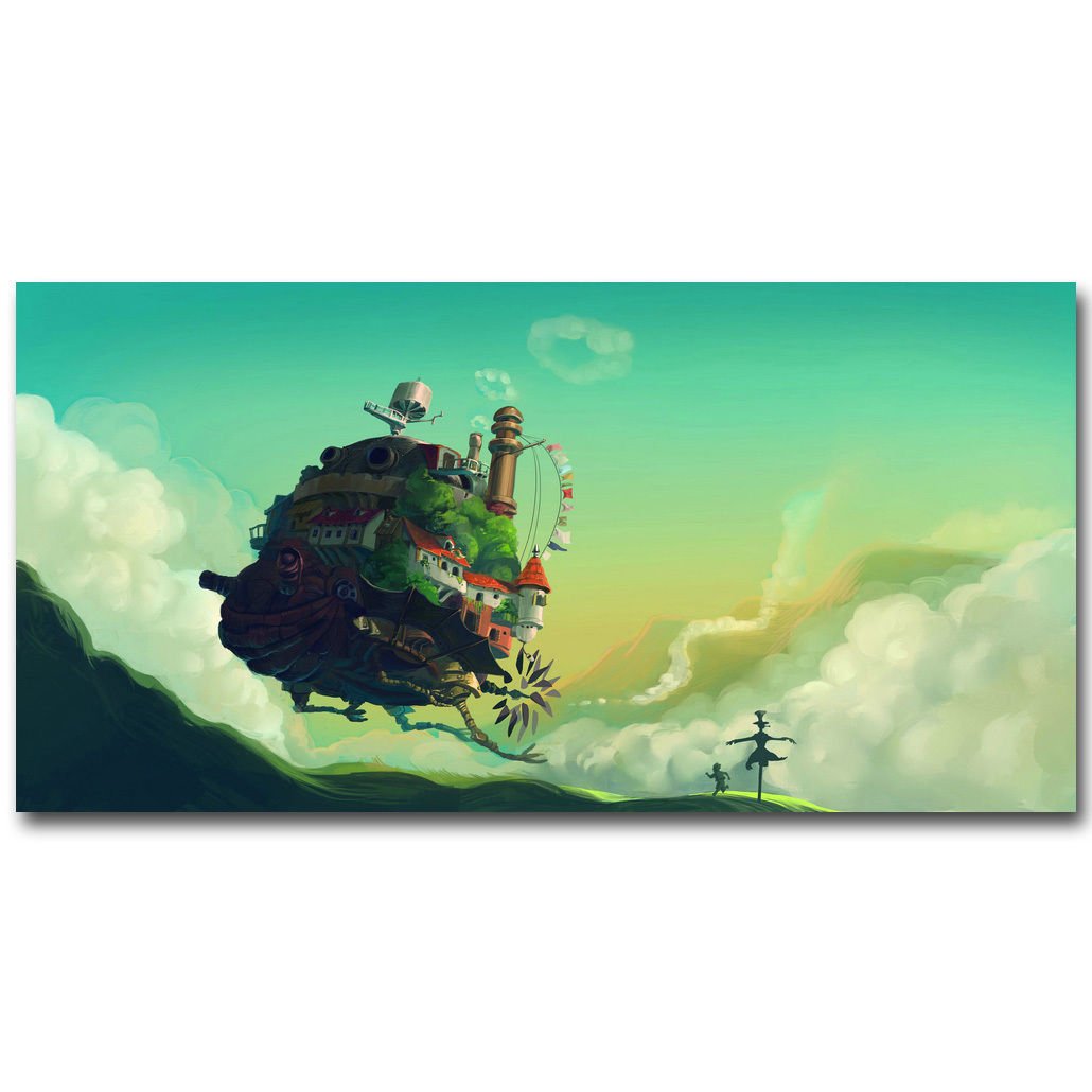 Howls Moving Castle Cartoon Movie Fabric Poster 32x24