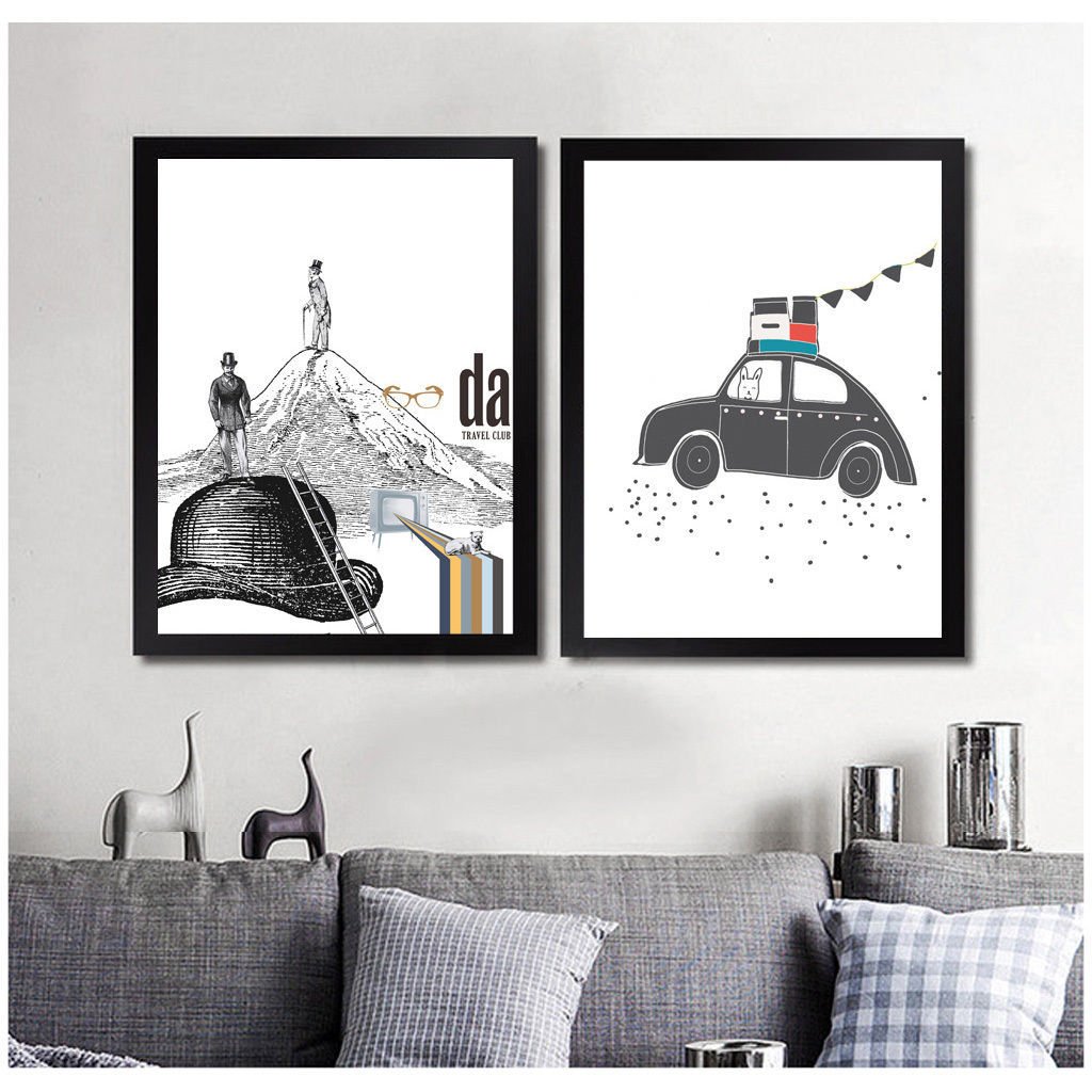 Abstract Minimalist Art Canvas Poster Picture Modern Decor Car Deer Beard 32x24