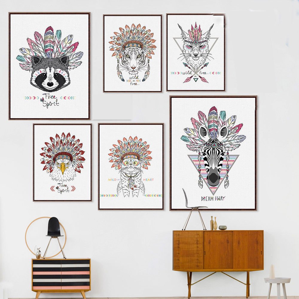 Cute Animals Minimalist Art Canvas Poster Modern Wall Decor Panda Horse 32x24