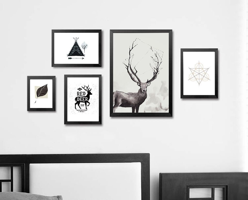 Deer Forest Minimalist Art Canvas Poster Abstract Picture Room Decor 32x24