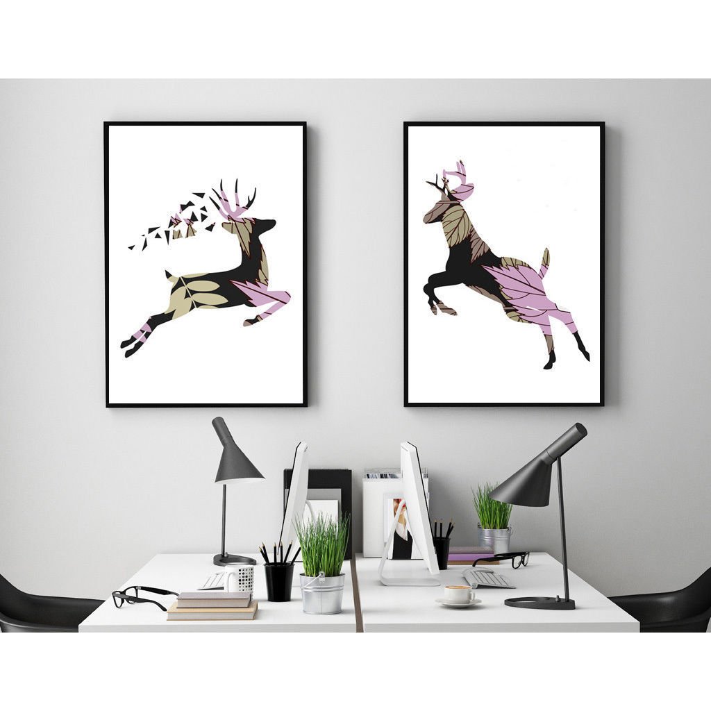 Deer Animal Minimalist Art Canvas Poster Abstract Picture Wall Decor 32x24