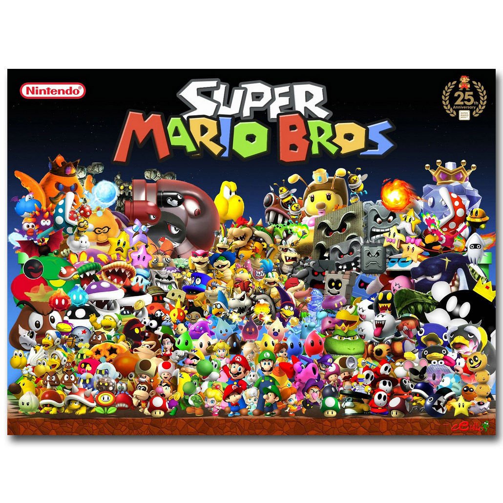 Super Mario Bros All Characters Game Fabric Poster 32x24