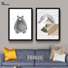 Bear Animal Minimalist Art Canvas Poster Geometry Pictures Modern Decor 32x24