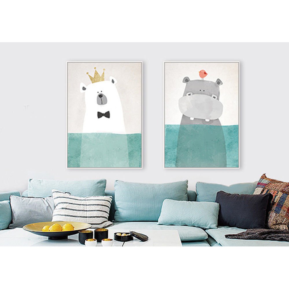 Cute Cartoon Animal Minimalist Art Canvas Poster Modern Home Wall Decor 32x24