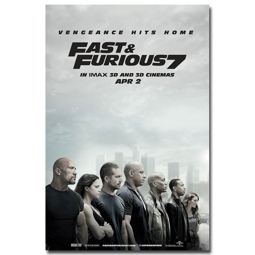 Fast And Furious 7 Paul Walker Movie Poster Car Racing 32x24