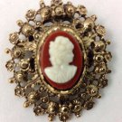 VINTAGE ESTATE GOLD TONE CAMEO OVAL BROOCH