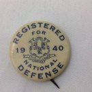Scarce 1940 Registered For National Defense pin Ww2