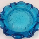 Vintage Tiara Blenko Art Glass BLUE HUGE CIGAR Ashtray FLOWER MEDALLION 9.75"