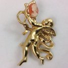 VINTAGE ESTATE GOLD TONE GUARDIAN ANGEL  CAMEO BROACH