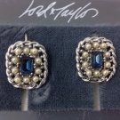 Lord & Taylor Silver Tone Blue Rhinestone Earrings, New Old Stock