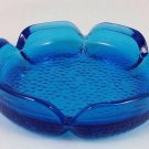 VINTAGE ASHTRAY OCEAN BLUE W PEBBLE GLASS BOTTOM RETRO THROW BACK