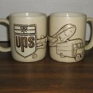 Lot of 2 - UPS Embossed Logo Ceramic Coffee Mug Cup with Truck & Airplane 3D