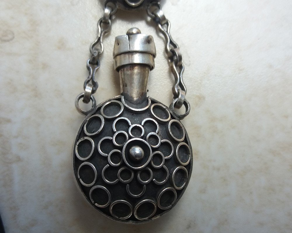 Ethnic Silver Perfume Bottle Necklace