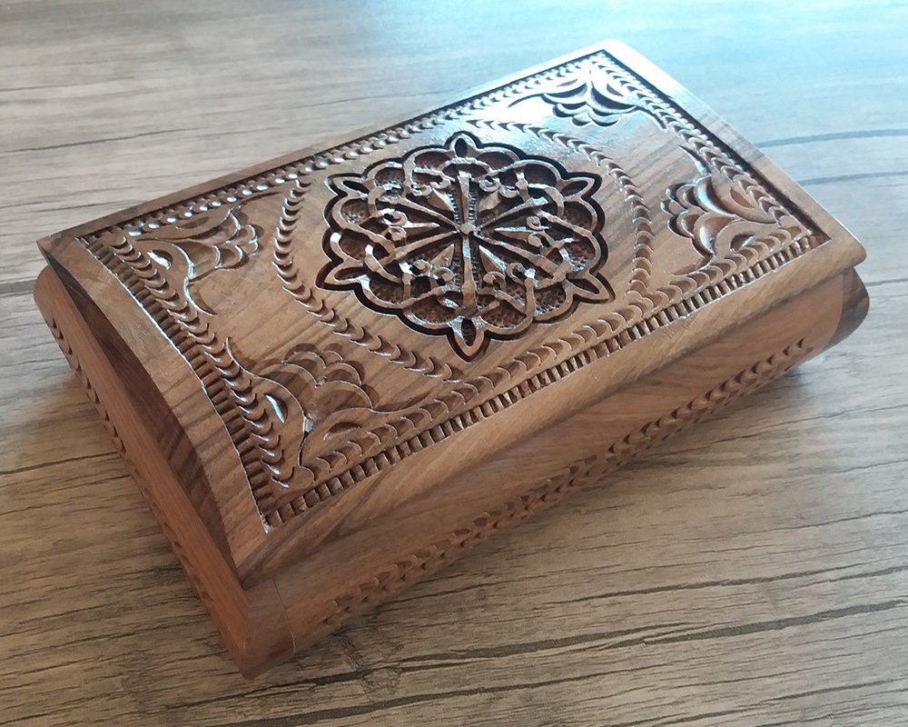 Handcrafted Curve Armenian Wooden Box with Endless Knot