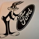 Ford Bugs Bunny leans on a Ford Emblem Vinyl Decal Black