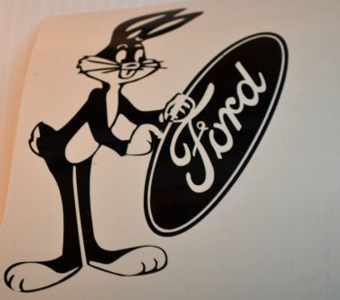 Ford Bugs Bunny leans on a Ford Emblem Vinyl Decal Black