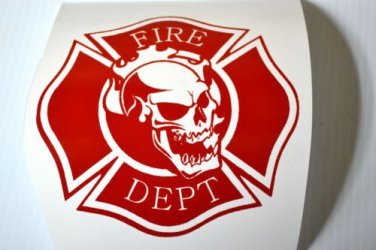 Fire Department Firefighter Maltese Cross with Scull Bone Vinyl Decal Sticker