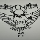Motorcycle Handlebars with wings Scull face Bone Vinyl Decal Window in Black