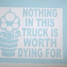 Nothing In This Truck Is Worth Dying For!  Vinyl Decal in White STICKER